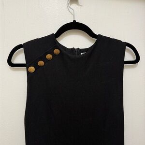 Black Sleeveless Dress with Gold Buttons on Shoulder